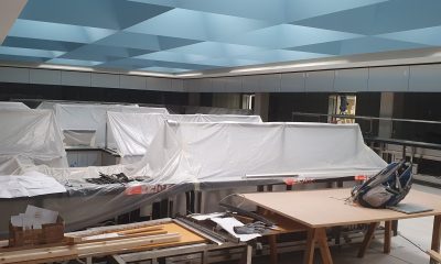 Verhüllte Essensausgabe in der Neuen Mensa während der Sanierung